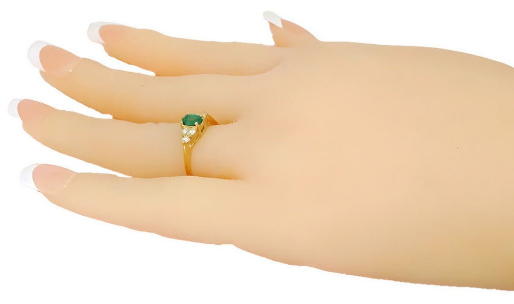 14k yellow Gold Oval Colombian Emerald and diamond ring - In House Treasure