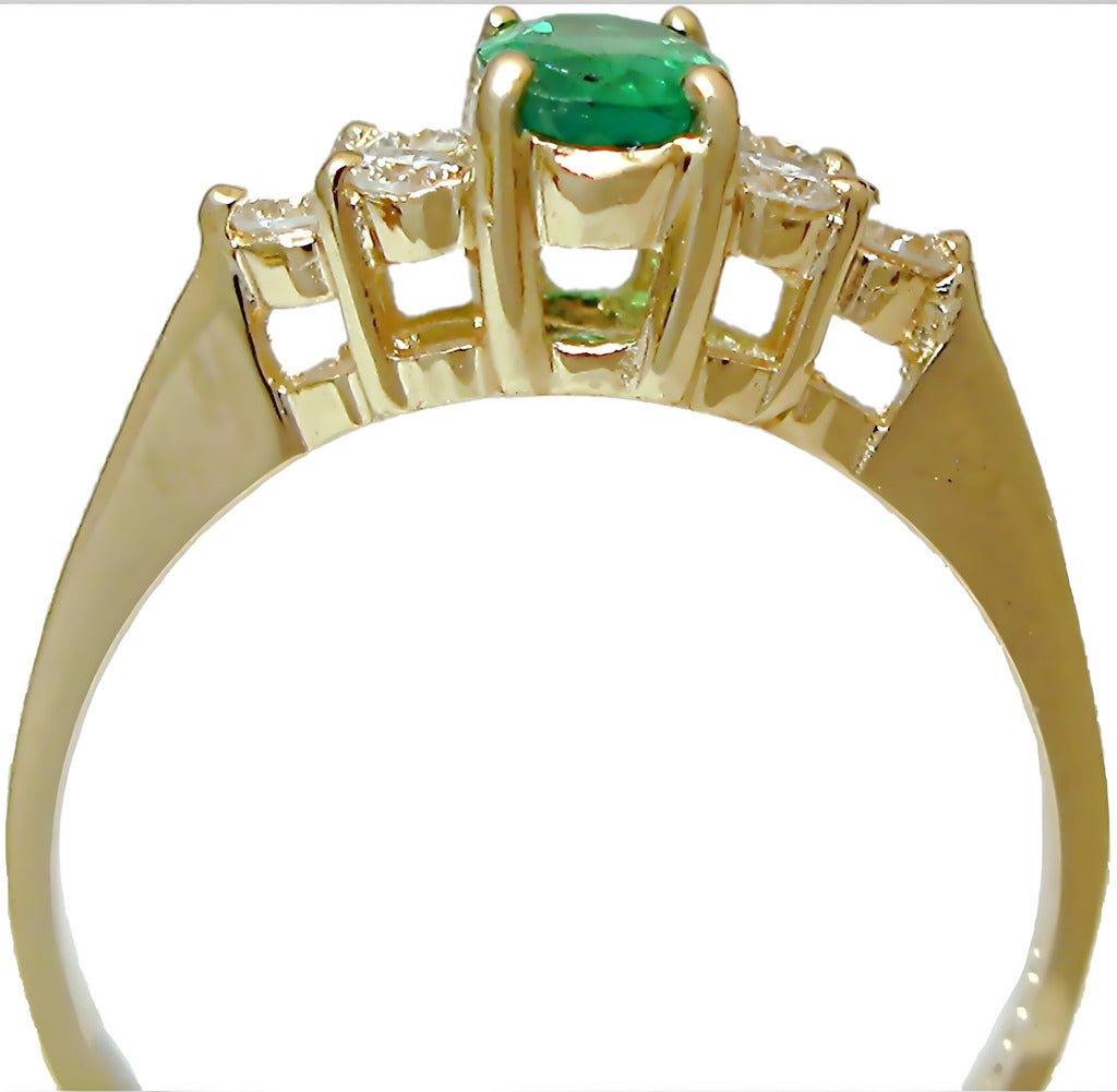 14k yellow Gold Oval Colombian Emerald and diamond ring - In House Treasure