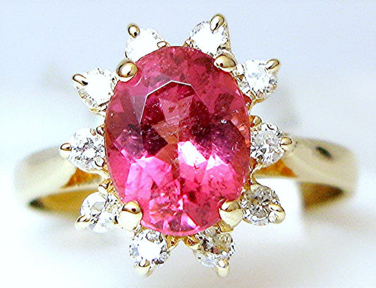 14k yellow gold oval pink Tourmaline and diamond ring - In House Treasure