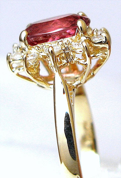 14k yellow gold oval pink Tourmaline and diamond ring - In House Treasure