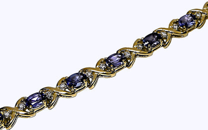 14k yellow gold Oval Tanzanite and diamond bracelet - In House Treasure