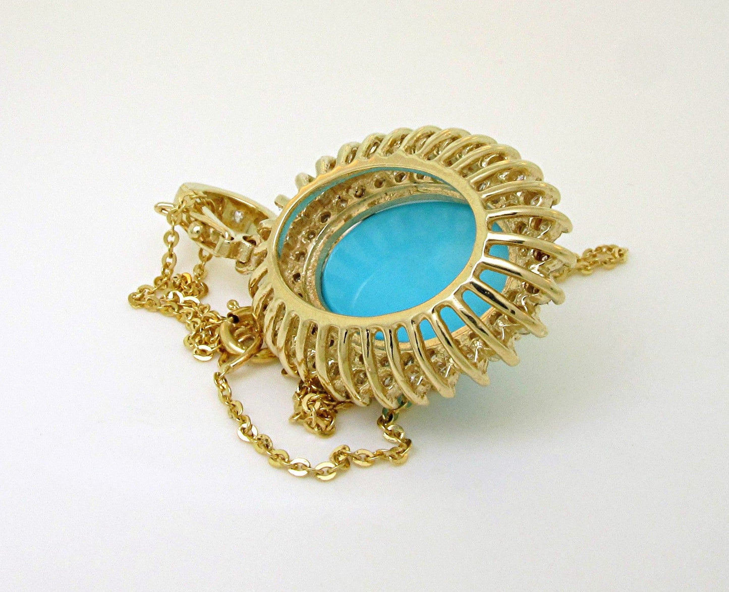 14k yellow gold Oval Turquoise and diamond pendant with enhancer - In House Treasure