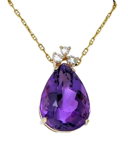14k yellow gold pear shape Amethyst pendent with diamond - In House Treasure