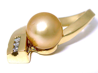 18k yellow gold, golden South Sea pearl pendant with channel set diamonds - In House Treasure