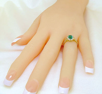 18k yellow gold oval emerald and diamond ring - In House Treasure