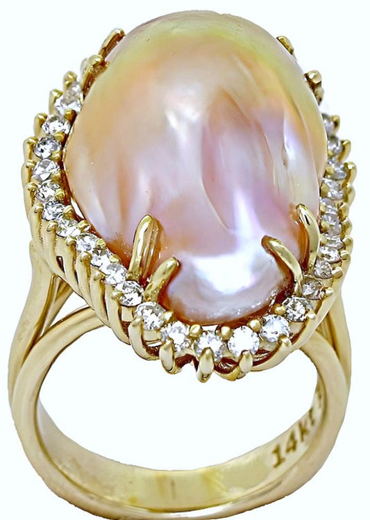 Beige multi-color freshwater pearl and diamond, in basket wire mounting - In House Treasure