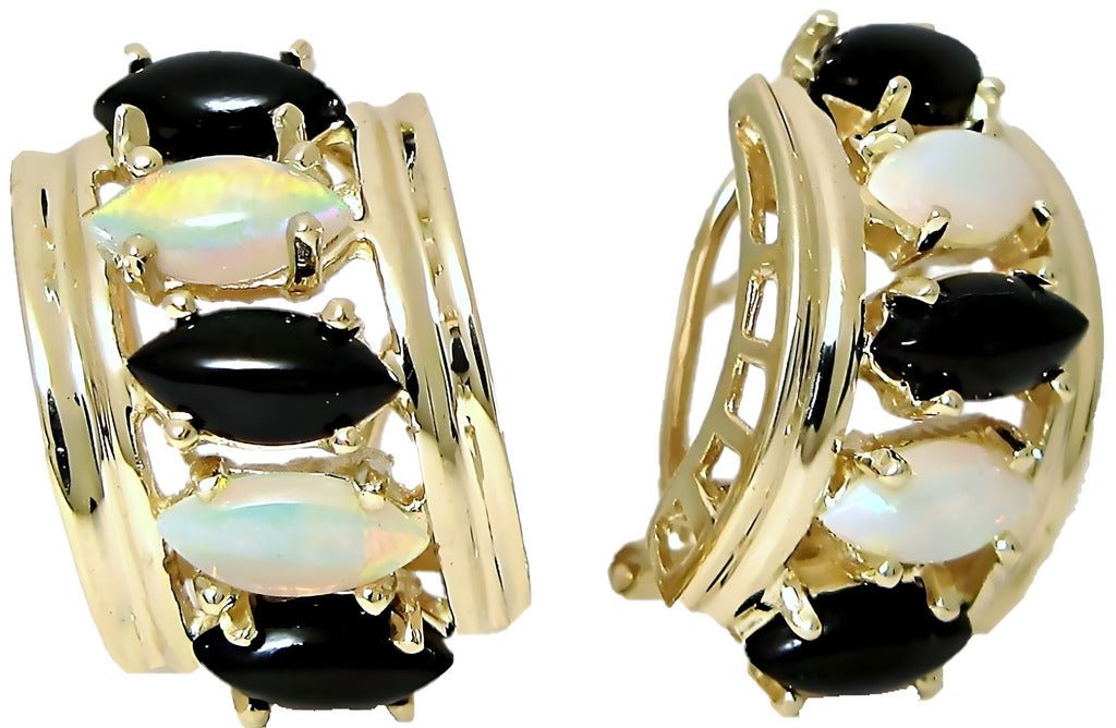 Marquise Black coral and Australian Marquise opal earrings - In House Treasure