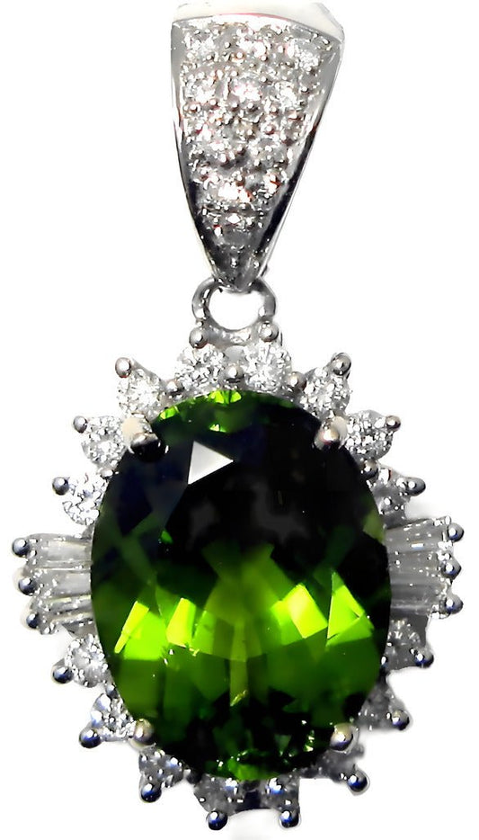 Oval Peridot pendant with diamonds, and diamond enhancer - In House Treasure